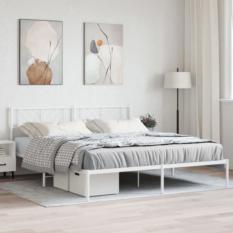 vidaXL Bettgestell mit Kopfteil Metall Weiß 193x203 cm vidaXL Bettgestell mit Kopfteil Metall Weiß 193x203 cm