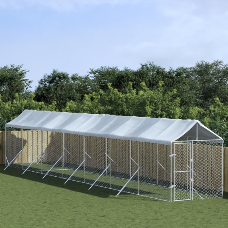 vidaXL Outdoor-Hundezwinger mit Dach Silbern 2x14x2,5 m Stahl Verzinkt vidaXL Outdoor-Hundezwinger mit Dach Silbern 2x14x2,5 m Stahl Verzinkt