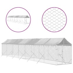 vidaXL Outdoor-Hundezwinger mit Dach Silbern 2x14x2,5 m Stahl Verzinkt