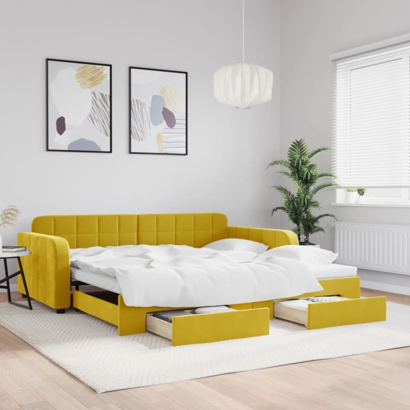 vidaXL Tagesbett Ausziehbar mit Schubladen Gelb 100x200 cm Samt vidaXL Tagesbett Ausziehbar mit Schubladen Gelb 100x200 cm Samt
