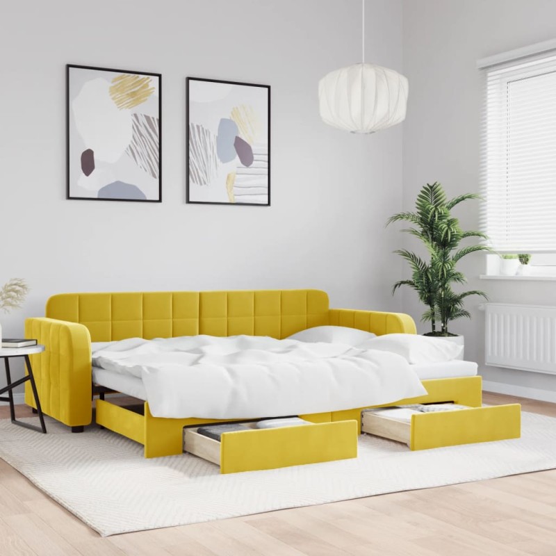 vidaXL Tagesbett Ausziehbar mit Schubladen Gelb 80x200 cm Samt vidaXL Tagesbett Ausziehbar mit Schubladen Gelb 80x200 cm Samt