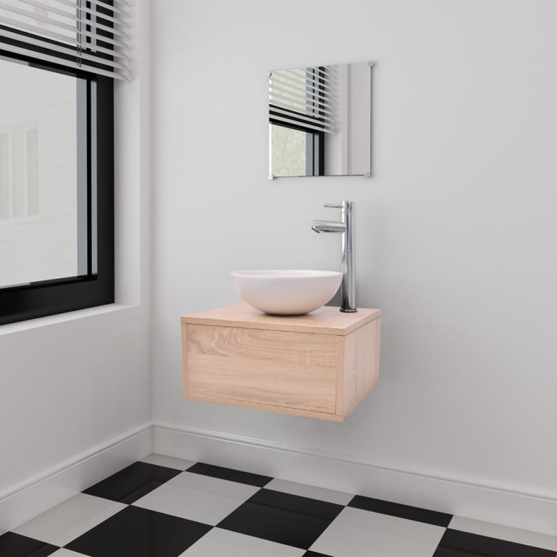 vidaXL 3-tlg. Badmöbel und Waschbecken Set Beige vidaXL 3-tlg. Badmöbel und Waschbecken Set Beige