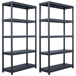vidaXL Lagerregale 2 Stk. Schwarz 500 kg 100 x 40 x 180 cm Kunststoff