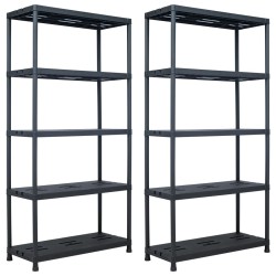 vidaXL Lagerregale 2 Stk. Schwarz 260 kg 90 x 40 x 180 cm Kunststoff