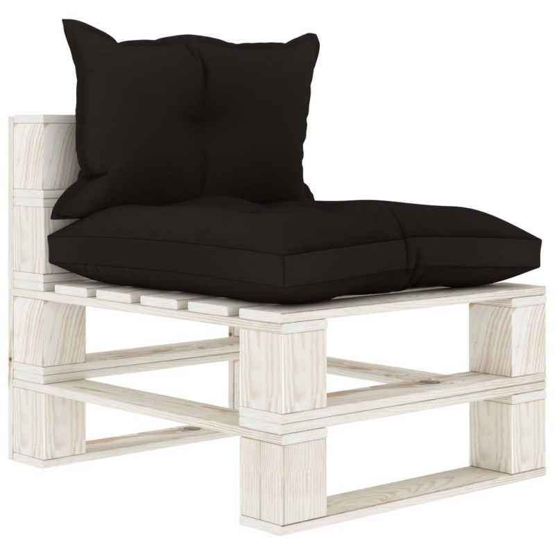 vidaXL Garten-Paletten-Mittelsofa mit Kissen in Schwarz Holz vidaXL Garten-Paletten-Mittelsofa mit Kissen in Schwarz Holz