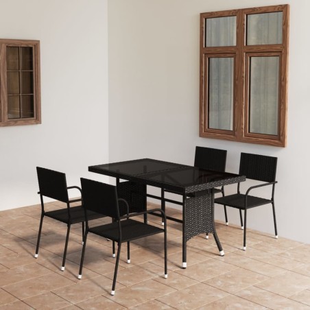 vidaXL 5-tlg. Garten-Essgruppe Poly Rattan Schwarz