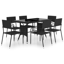 vidaXL 7-tlg. Garten-Essgruppe Poly Rattan Schwarz