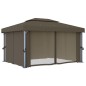 vidaXL Pavillon mit Vorhängen & LED-Lichterkette 4x3 m Taupe vidaXL Pavillon mit Vorhängen & LED-Lichterkette 4x3 m Taupe