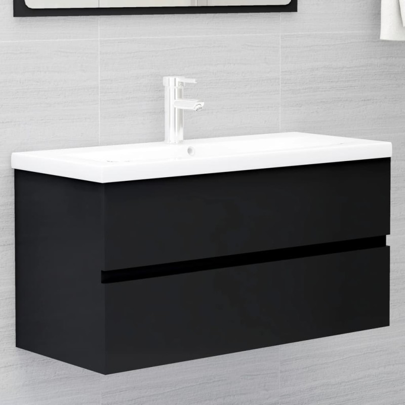 vidaXL Waschbeckenunterschrank mit Einbaubecken Schwarz Holzwerkstoff vidaXL Waschbeckenunterschrank mit Einbaubecken Schwarz Holzwerkstoff
