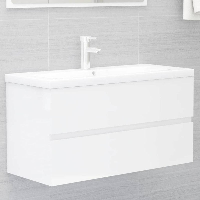 vidaXL Waschbeckenunterschrank mit Einbaubecken Hochglanz-Weiß vidaXL Waschbeckenunterschrank mit Einbaubecken Hochglanz-Weiß