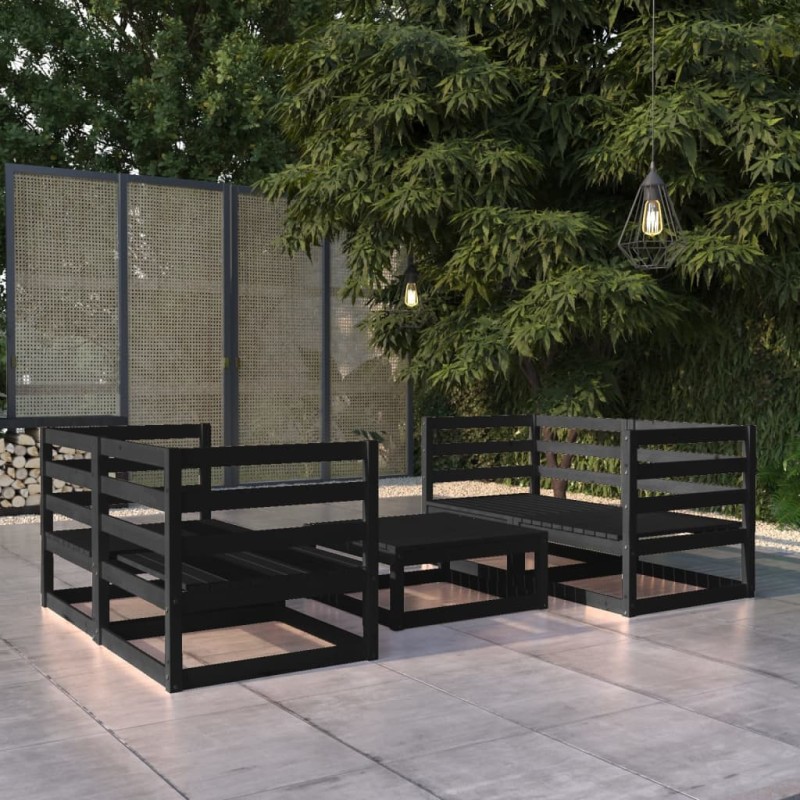 vidaXL 5-tlg. Garten-Lounge-Set Schwarz Massivholz Kiefer vidaXL 5-tlg. Garten-Lounge-Set Schwarz Massivholz Kiefer