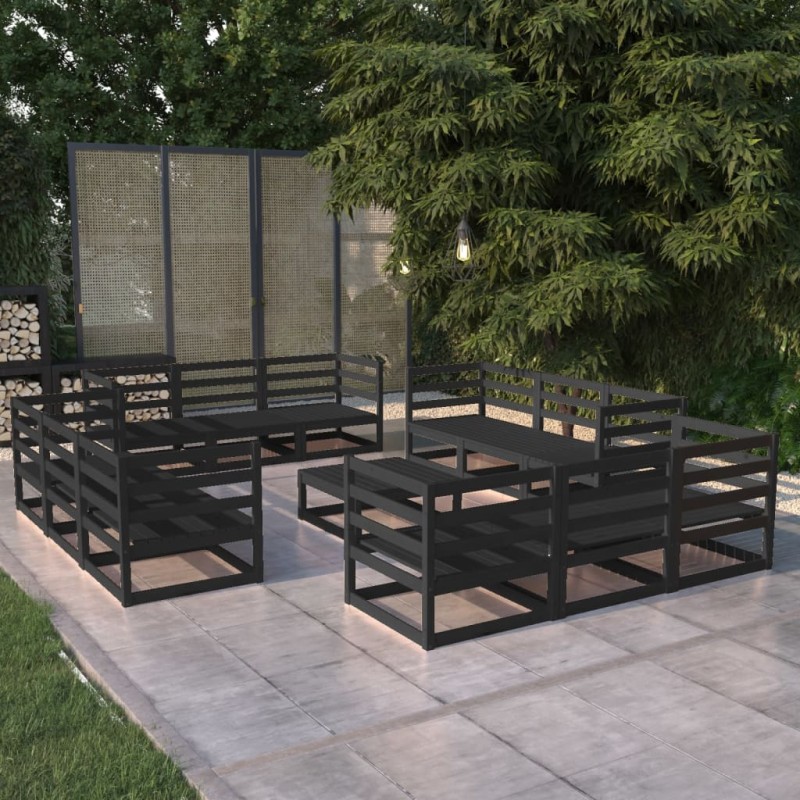 vidaXL 13-tlg. Garten-Lounge-Set Schwarz Massivholz Kiefer vidaXL 13-tlg. Garten-Lounge-Set Schwarz Massivholz Kiefer