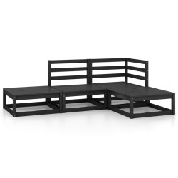 vidaXL 4-tlg. Garten-Lounge-Set Schwarz Massivholz Kiefer