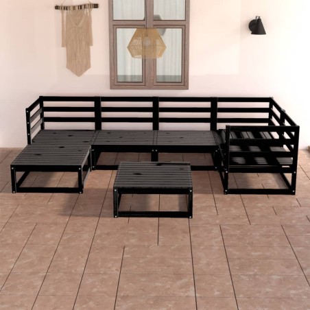 vidaXL 7-tlg. Garten-Lounge-Set Schwarz Massivholz Kiefer
