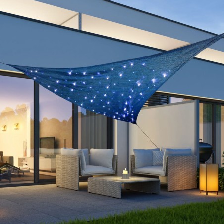 HI Sonnensegel mit 100 LED Hellblau 3,6x3,6x3,6 m