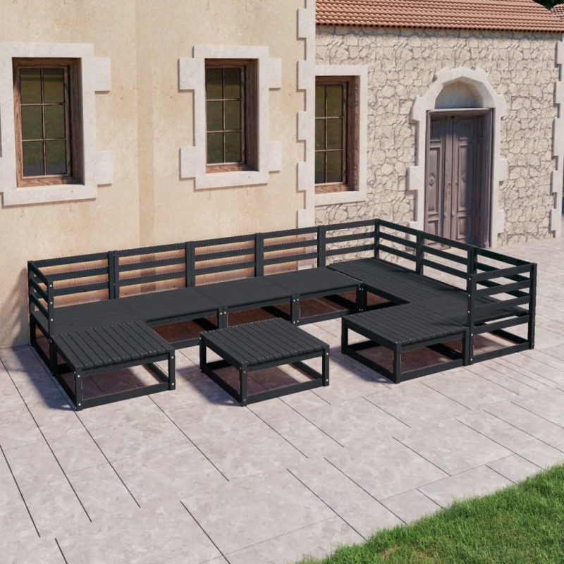 vidaXL 10-tlg. Garten-Lounge-Set Schwarz Massivholz Kiefer vidaXL 10-tlg. Garten-Lounge-Set Schwarz Massivholz Kiefer