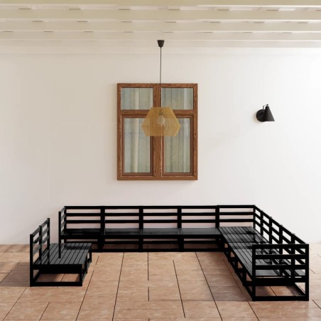 vidaXL 11-tlg. Garten-Lounge-Set Schwarz Massivholz Kiefer