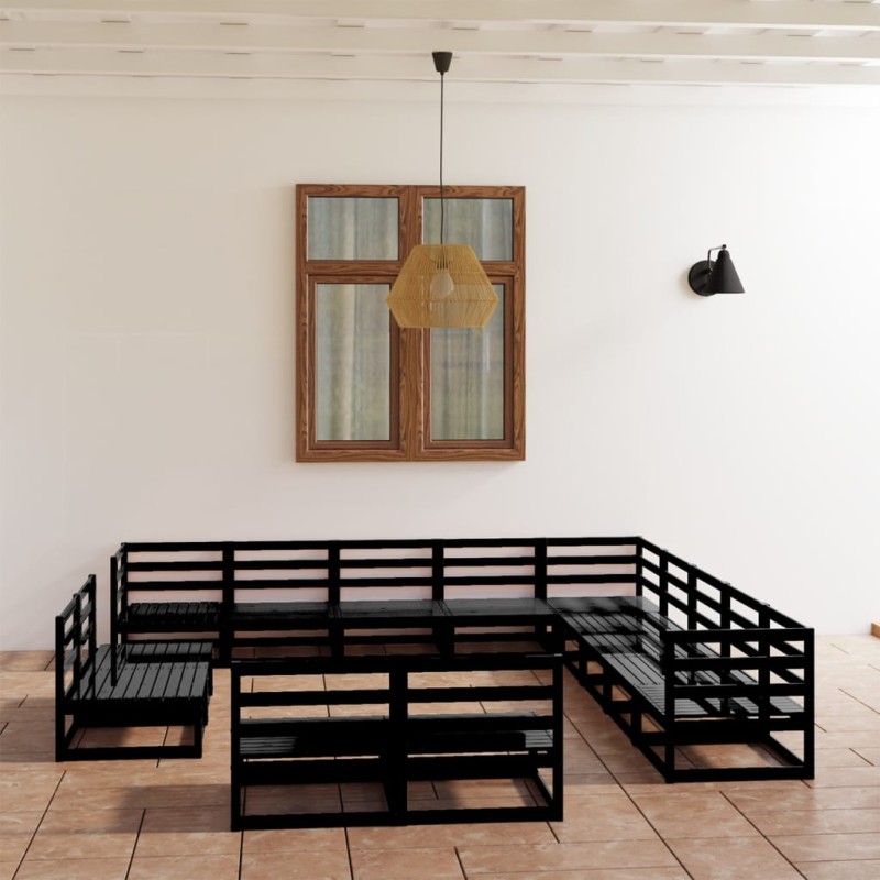vidaXL 13-tlg. Garten-Lounge-Set Schwarz Massivholz Kiefer vidaXL 13-tlg. Garten-Lounge-Set Schwarz Massivholz Kiefer