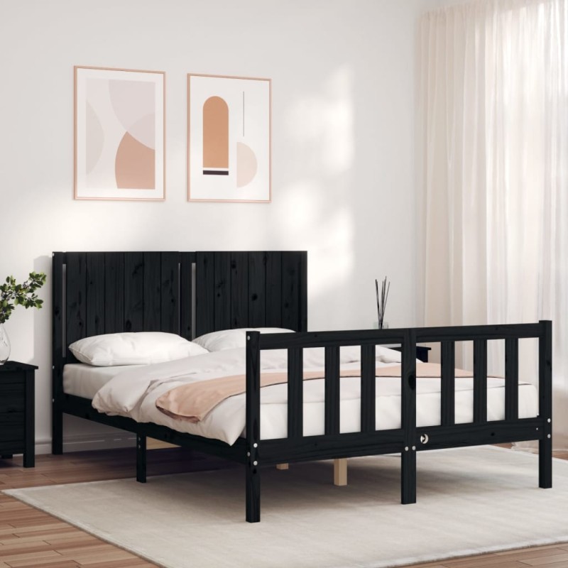 vidaXL Massivholzbett mit Kopfteil Schwarz 140x190 cm vidaXL Massivholzbett mit Kopfteil Schwarz 140x190 cm