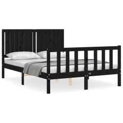 vidaXL Massivholzbett mit Kopfteil Schwarz 140x190 cm