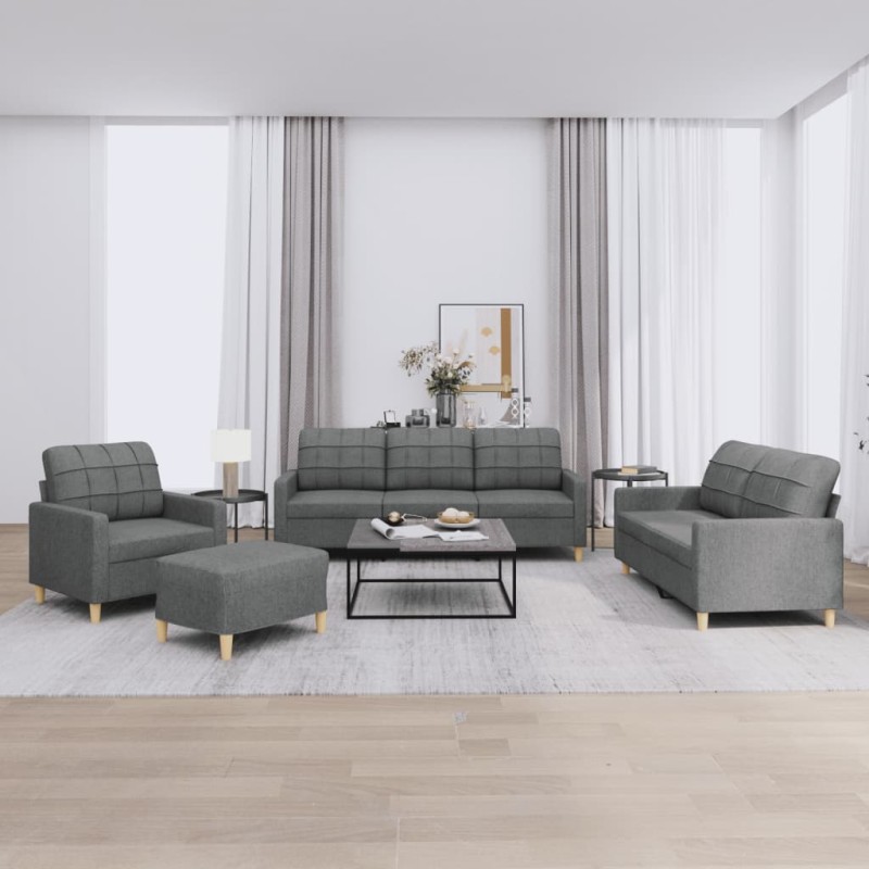 vidaXL 4-tlg. Sofagarnitur mit Kissen Dunkelgrau Stoff vidaXL 4-tlg. Sofagarnitur mit Kissen Dunkelgrau Stoff