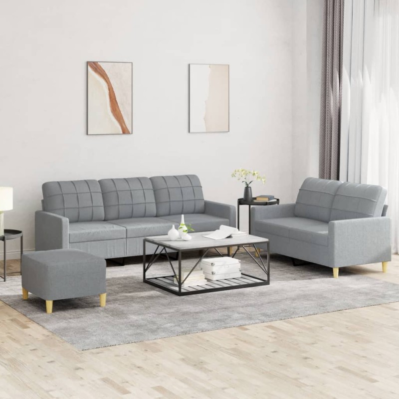 vidaXL 3-tlg. Sofagarnitur mit Kissen Hellgrau Stoff vidaXL 3-tlg. Sofagarnitur mit Kissen Hellgrau Stoff