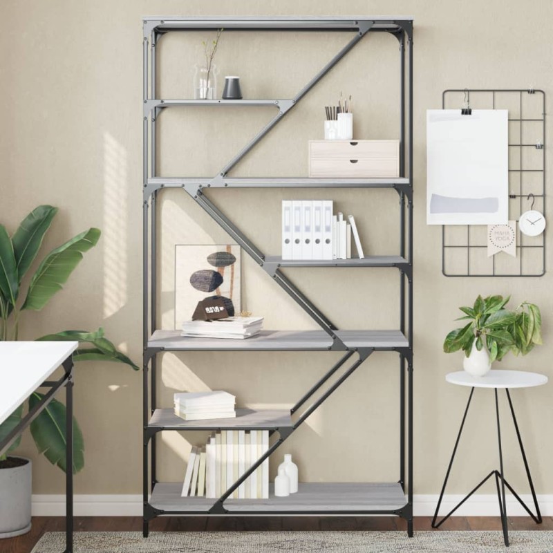 vidaXL Bücherregal Grau Sonoma 91x36x176 cm Holzwerkstoff und Stahl vidaXL Bücherregal Grau Sonoma 91x36x176 cm Holzwerkstoff und Stahl