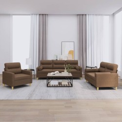 vidaXL 3-tlg. Sofagarnitur mit Kissen Braun Stoff