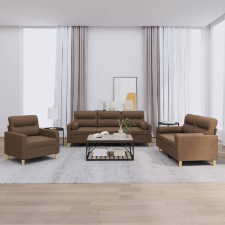 vidaXL 3-tlg. Sofagarnitur mit Kissen Braun Stoff