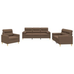 vidaXL 3-tlg. Sofagarnitur mit Kissen Braun Stoff