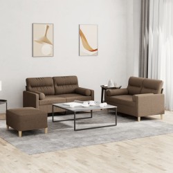 vidaXL 3-tlg. Sofagarnitur mit Kissen Braun Stoff
