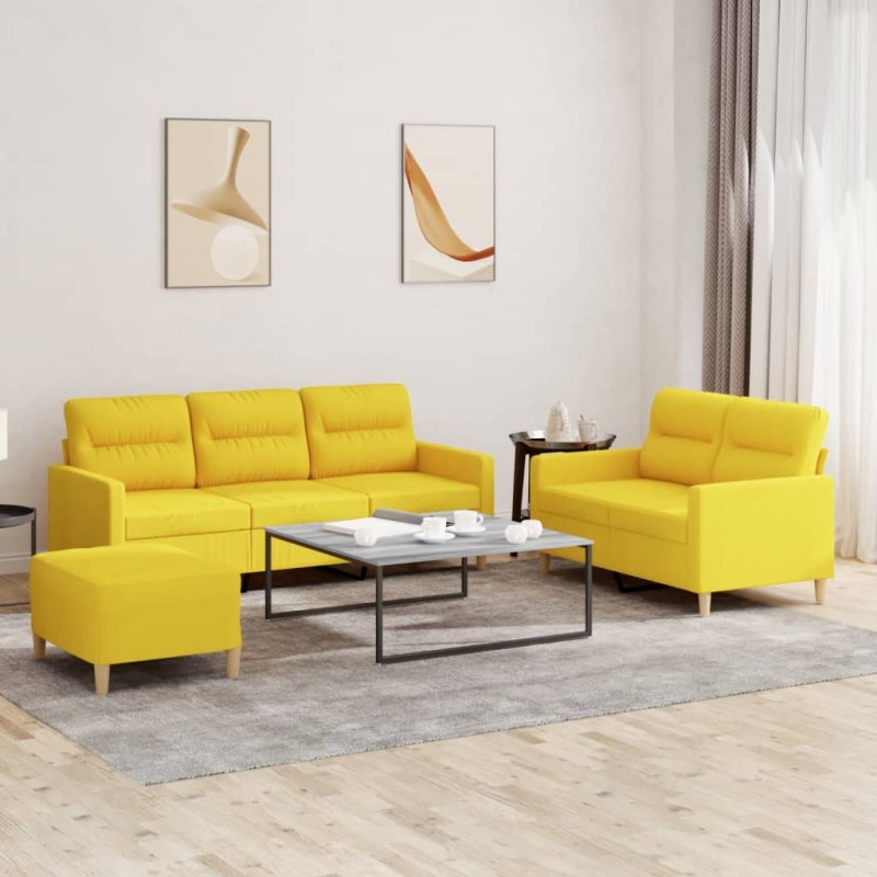 vidaXL 3-tlg. Sofagarnitur mit Kissen Hellgelb Stoff vidaXL 3-tlg. Sofagarnitur mit Kissen Hellgelb Stoff