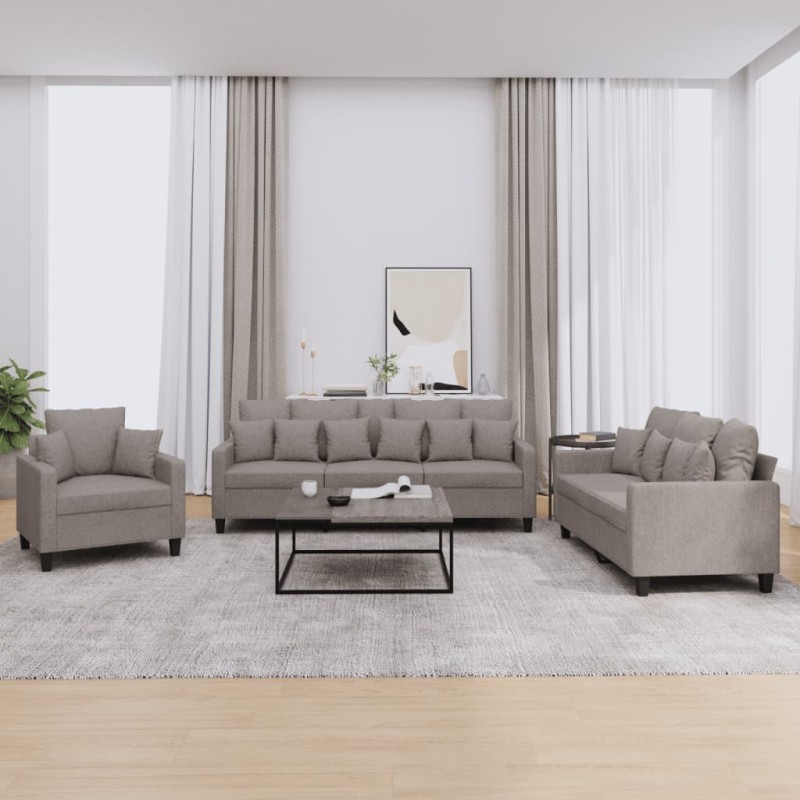 vidaXL 3-tlg. Sofagarnitur mit Kissen Taupe Stoff vidaXL 3-tlg. Sofagarnitur mit Kissen Taupe Stoff
