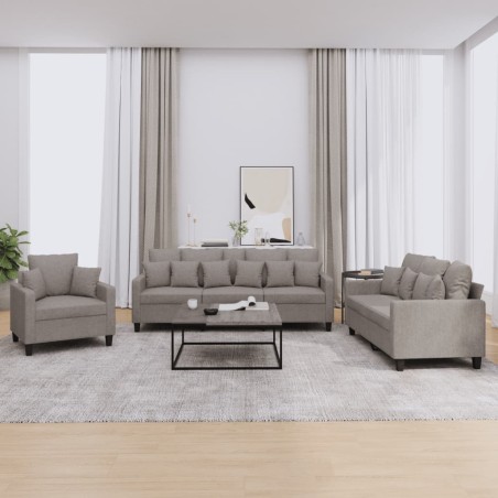 vidaXL 3-tlg. Sofagarnitur mit Kissen Taupe Stoff