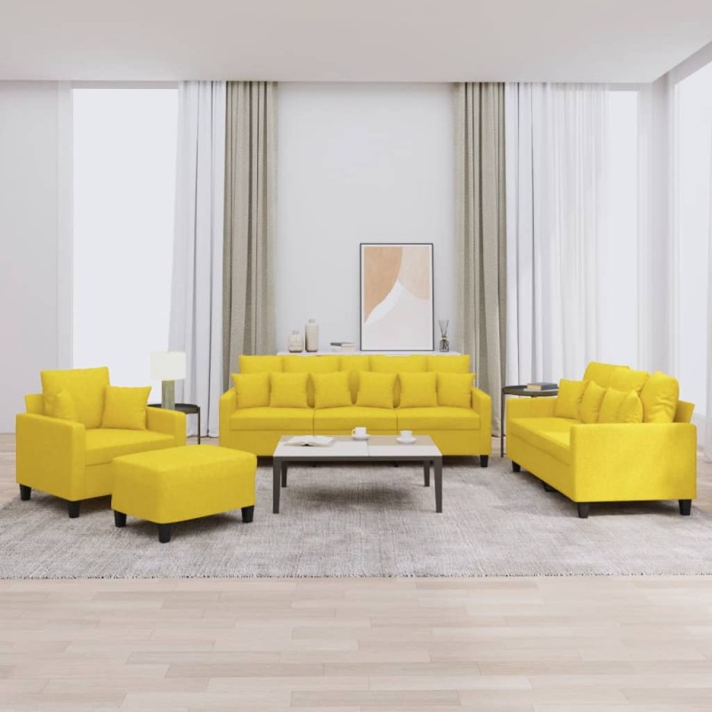 vidaXL 4-tlg. Sofagarnitur mit Kissen Hellgelb Stoff vidaXL 4-tlg. Sofagarnitur mit Kissen Hellgelb Stoff