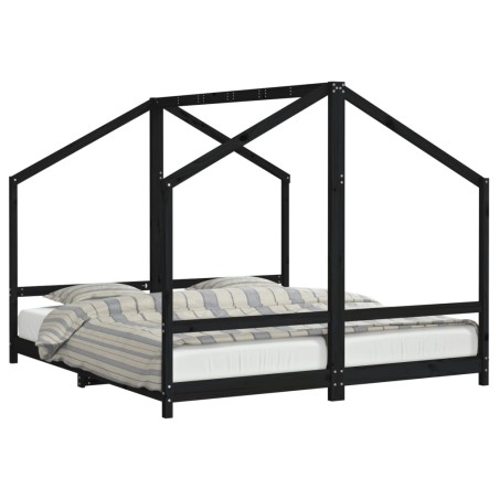 vidaXL Kinderbett Schwarz 2x(90x200) cm Massivholz Kiefer