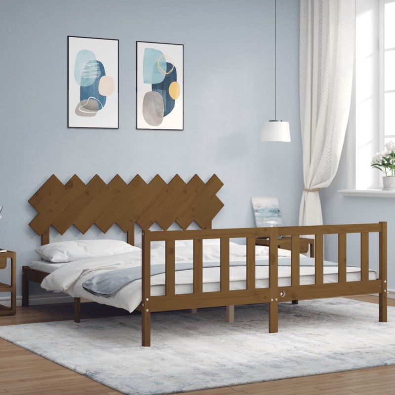 vidaXL Massivholzbett mit Kopfteil Honigbraun vidaXL Massivholzbett mit Kopfteil Honigbraun