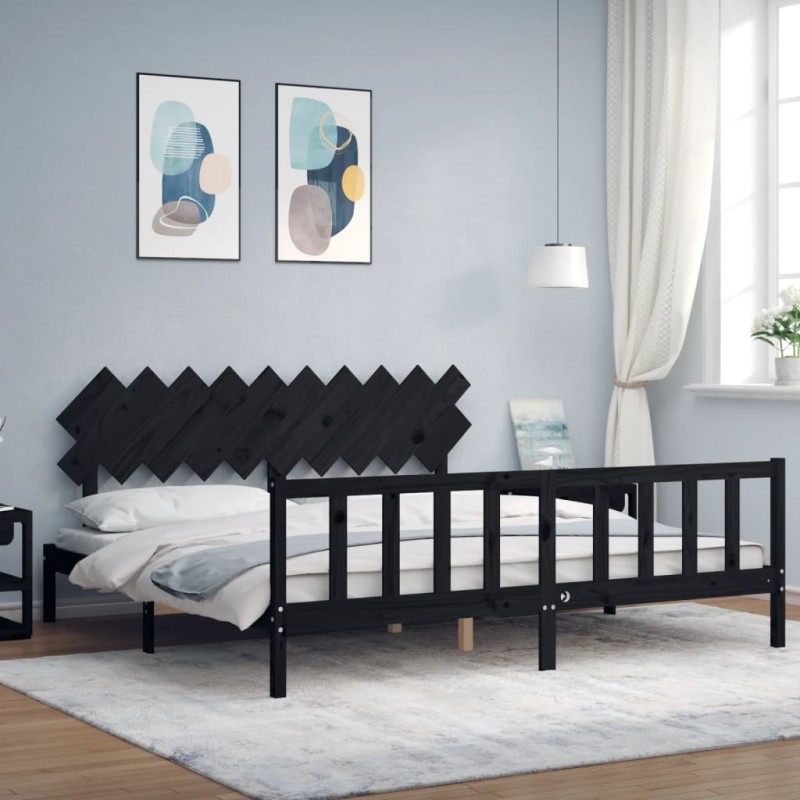 vidaXL Massivholzbett mit Kopfteil Schwarz 200x200 cm vidaXL Massivholzbett mit Kopfteil Schwarz 200x200 cm
