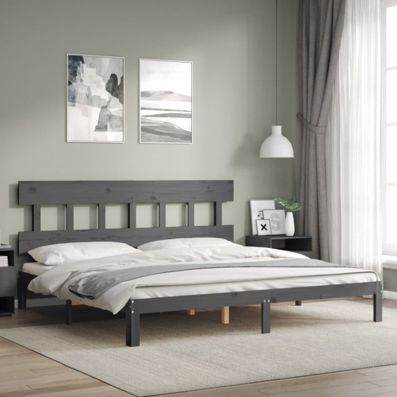 vidaXL Massivholzbett mit Kopfteil Grau vidaXL Massivholzbett mit Kopfteil Grau