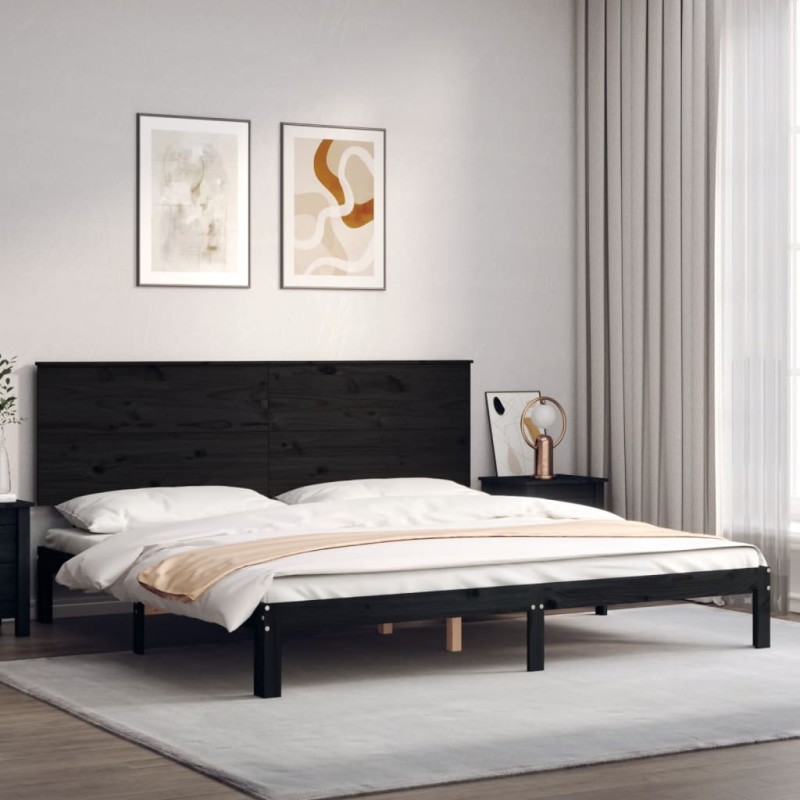 vidaXL Massivholzbett mit Kopfteil Schwarz 200x200 cm vidaXL Massivholzbett mit Kopfteil Schwarz 200x200 cm