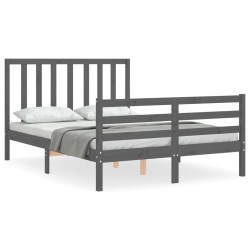 vidaXL Massivholzbett mit Kopfteil Grau