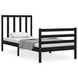 vidaXL Massivholzbett mit Kopfteil Schwarz 90x200 cm