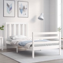 vidaXL Massivholzbett mit Kopfteil Weiß 100x200 cm