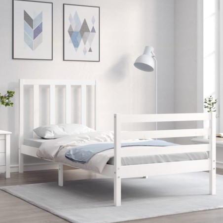 vidaXL Massivholzbett mit Kopfteil Weiß 100x200 cm
