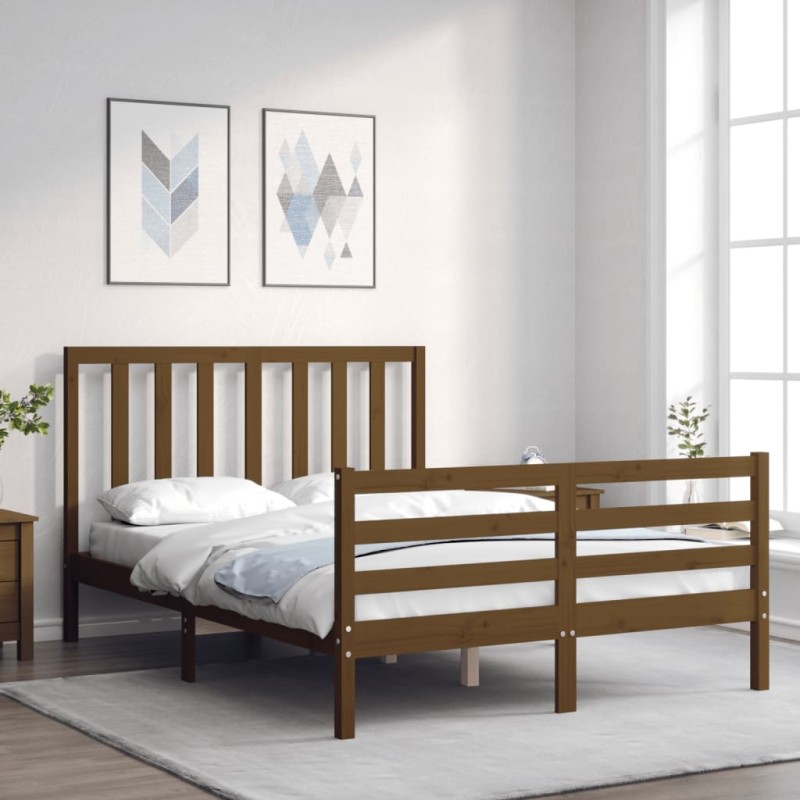 vidaXL Massivholzbett mit Kopfteil Honigbraun 140x200 cm vidaXL Massivholzbett mit Kopfteil Honigbraun 140x200 cm