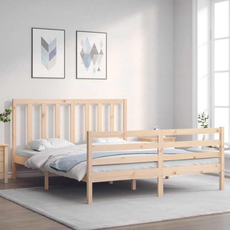 vidaXL Massivholzbett mit Kopfteil vidaXL Massivholzbett mit Kopfteil