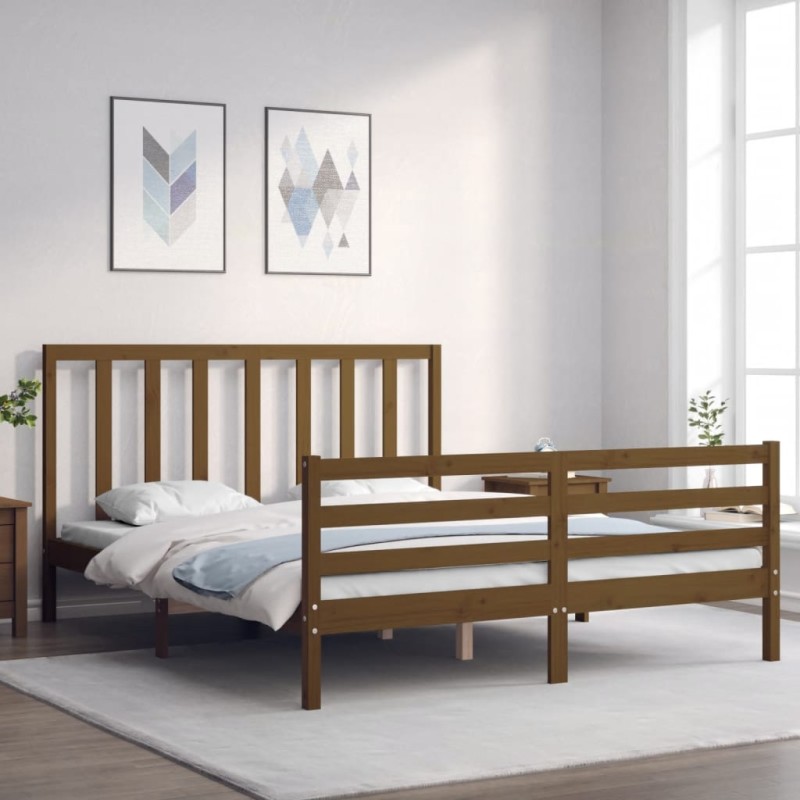 vidaXL Massivholzbett mit Kopfteil Honigbraun 160x200 cm vidaXL Massivholzbett mit Kopfteil Honigbraun 160x200 cm