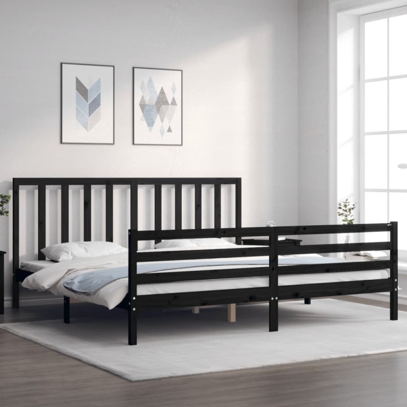 vidaXL Massivholzbett mit Kopfteil Schwarz vidaXL Massivholzbett mit Kopfteil Schwarz