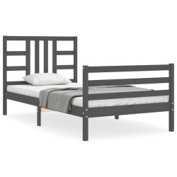 vidaXL Massivholzbett mit Kopfteil Grau 90x200 cm