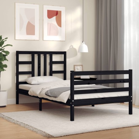 vidaXL Massivholzbett mit Kopfteil Schwarz 100x200 cm